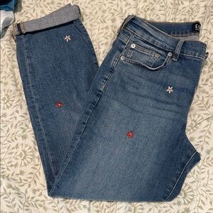 GAP Blue Jeans with Red and White Embroidery